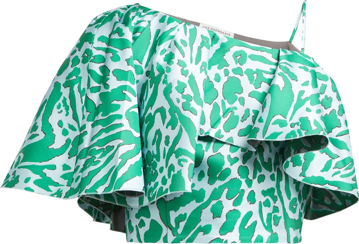 Vika Gazinskaya Cape-sleeve leopard-jacquard top