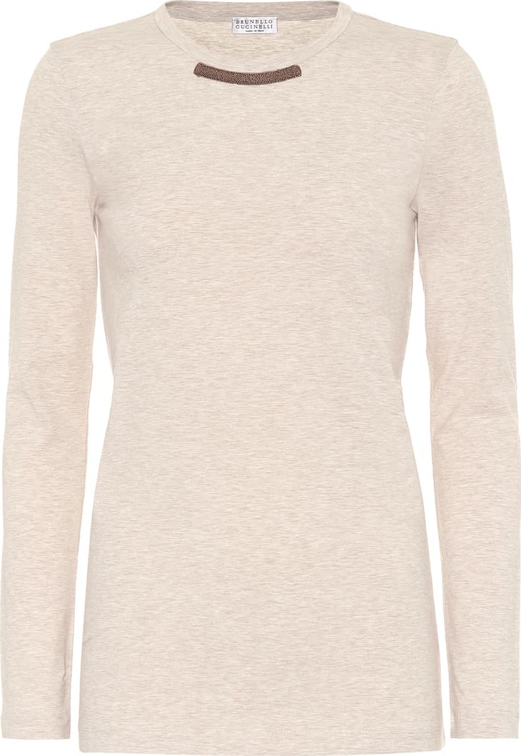 Brunello Cucinelli Embellished stretch cotton top