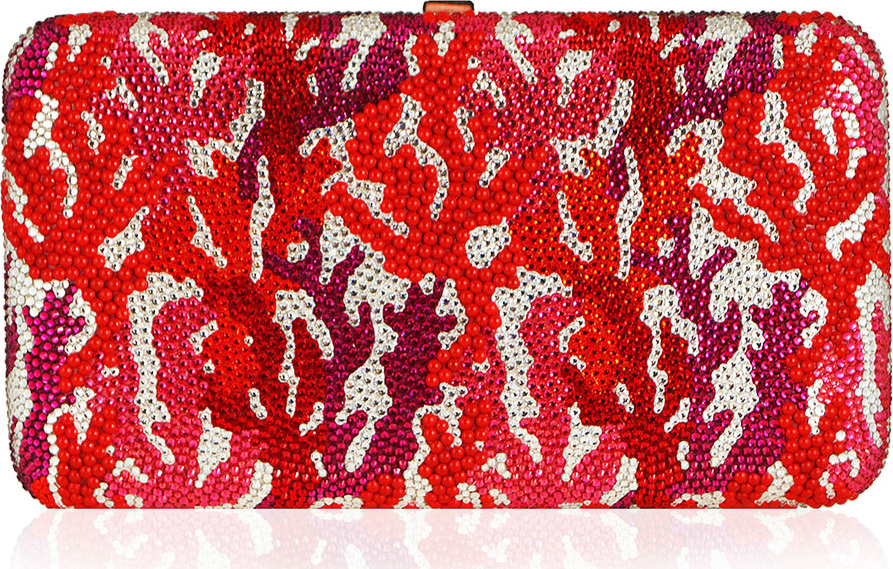 Judith Leiber Coral Crystal Rectangle Clutch Bag, Red/Multi