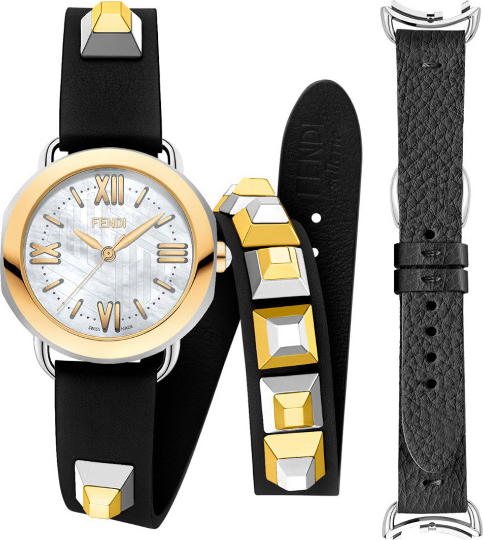 Fendi Mother-of-Pearl Watch Head with Studded Strap