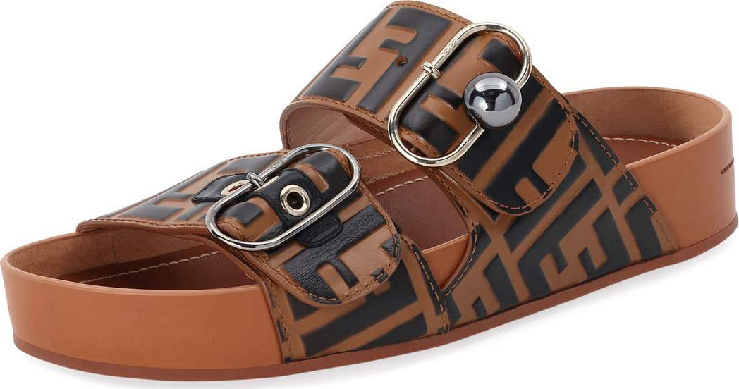 Fendi Pearland FF Leather Slide Sandal