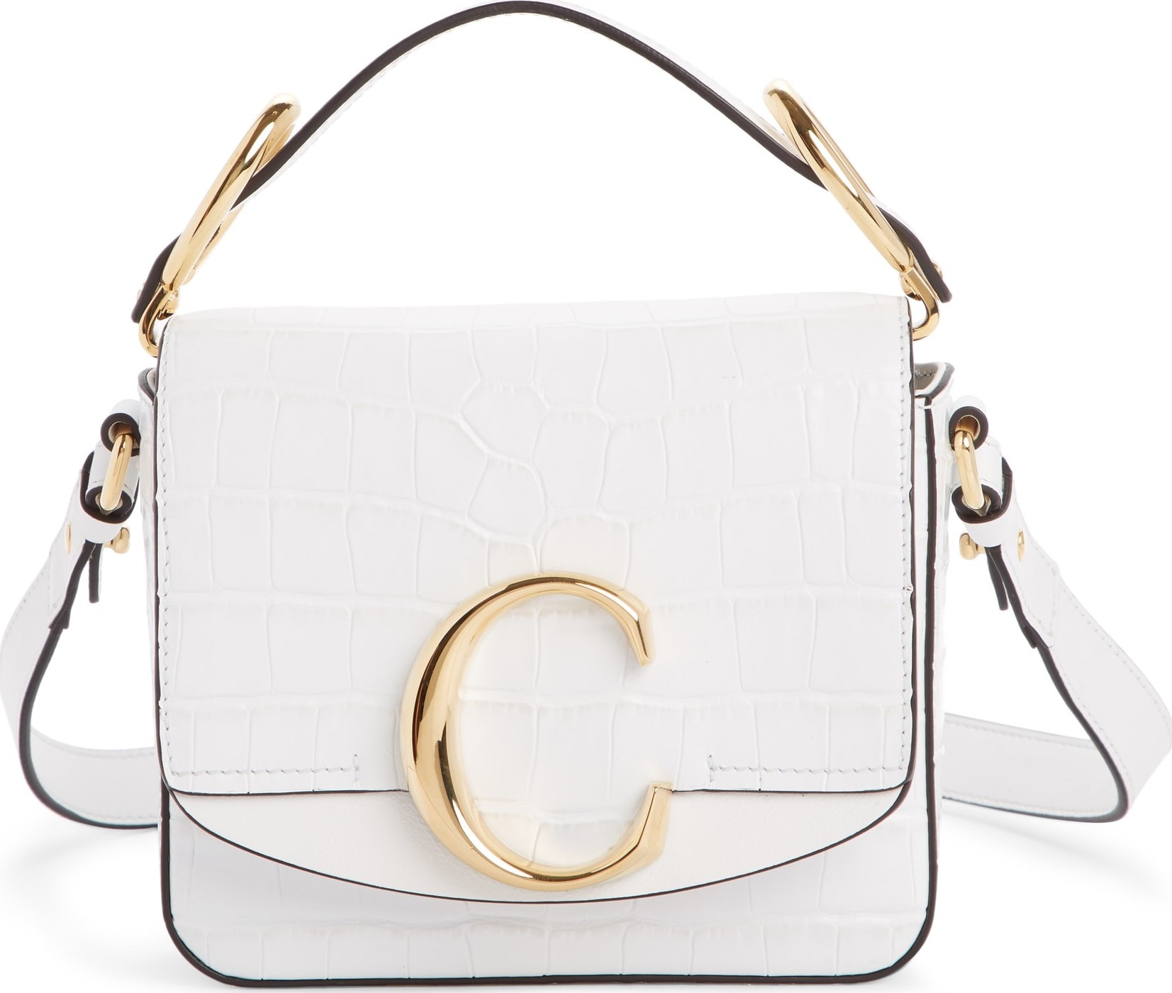 Chloe Mini C Croc Embossed Leather Satchel