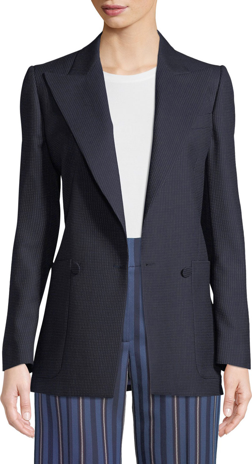 Burberry London England Leamington Pindot Wool Single-Button Jacket