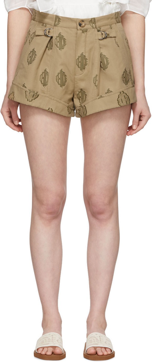 Chloe Brown Monogram Cuffed Shorts