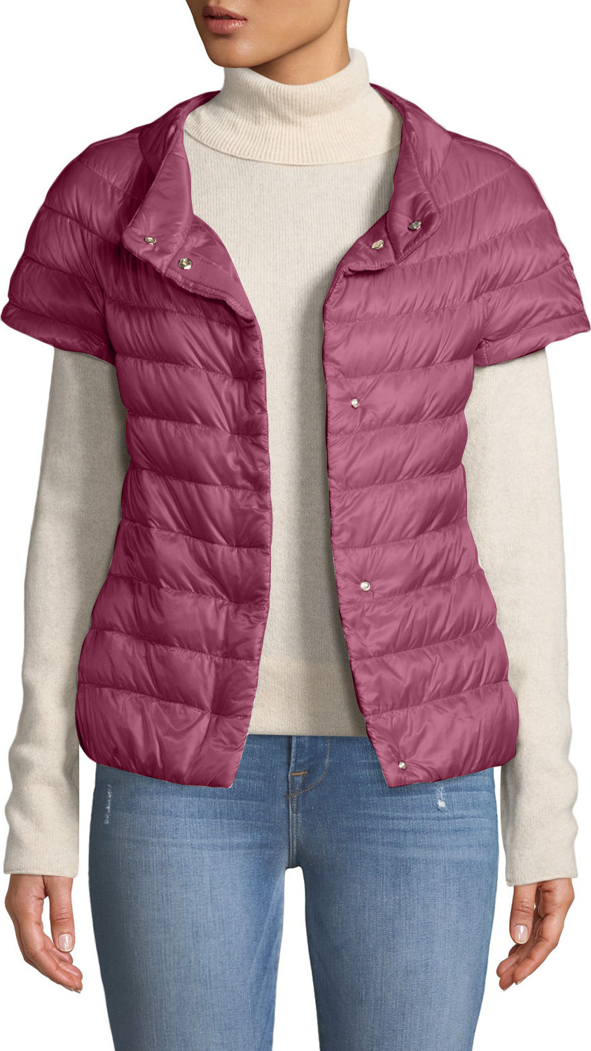 Herno Short-Sleeve Snap-Front Quilted Puffer Jacket