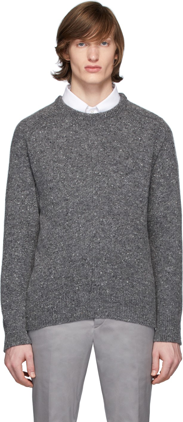Thom Browne Grey Mohair Center Back Stripe Sweater