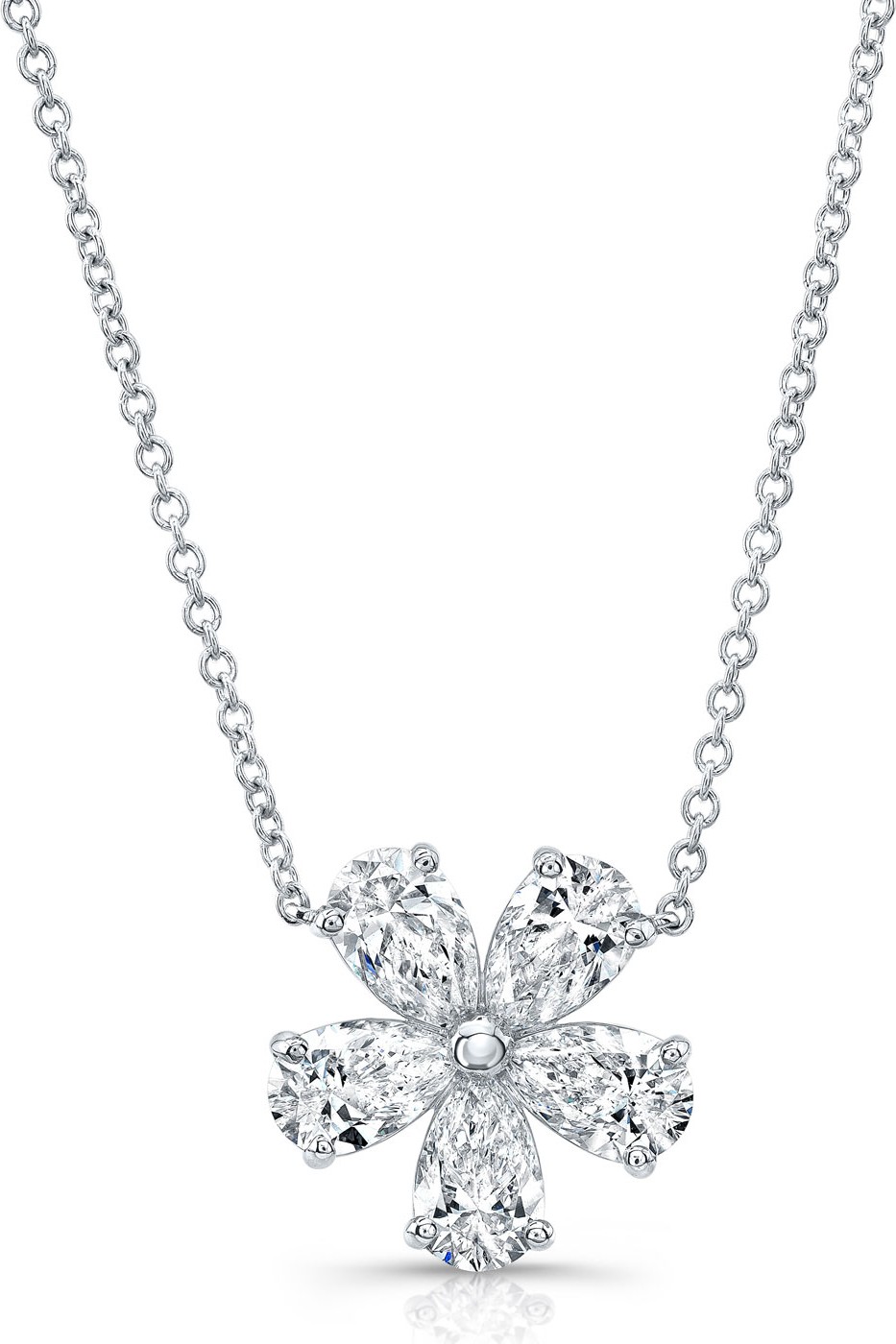 Norman Silverman 18k White Gold Diamond Flower Pendant Necklace