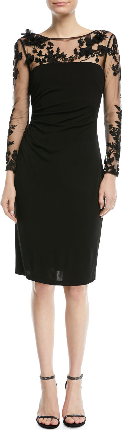 David Meister 3D Tattoo-Illusion Long-Sleeve Dress