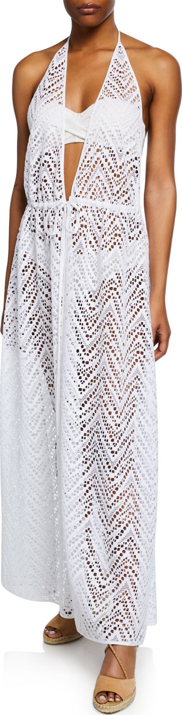 MILLY Katrina Plunging Halter Coverup Maxi Dress