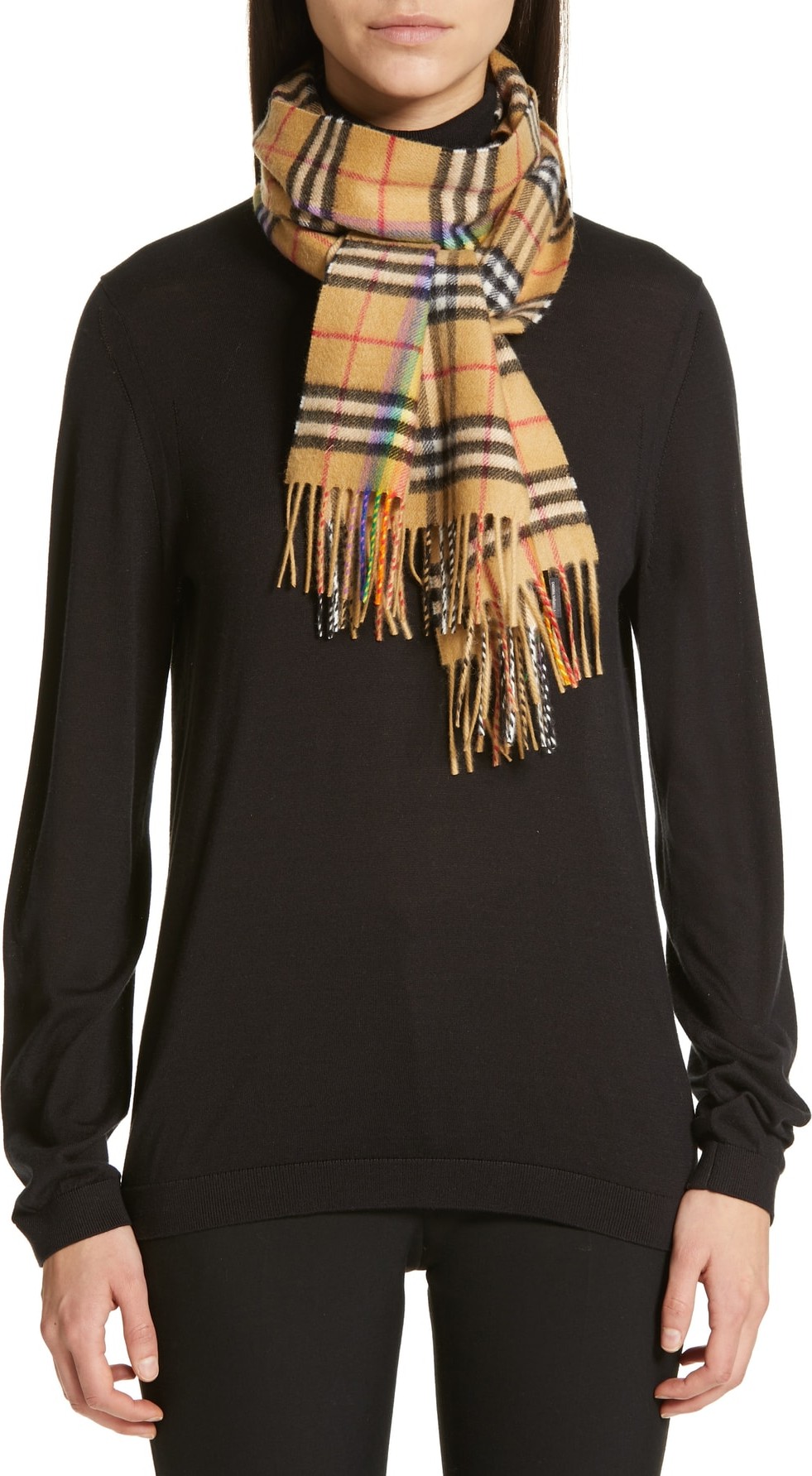 Burberry London England Rainbow Stripe Vintage Check Cashmere Scarf