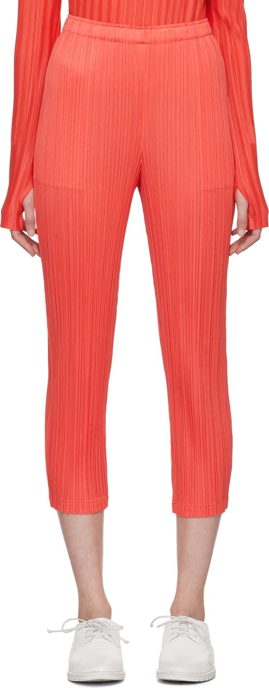Pleats Please By Issey Miyake Red Pleats Slim Trousers