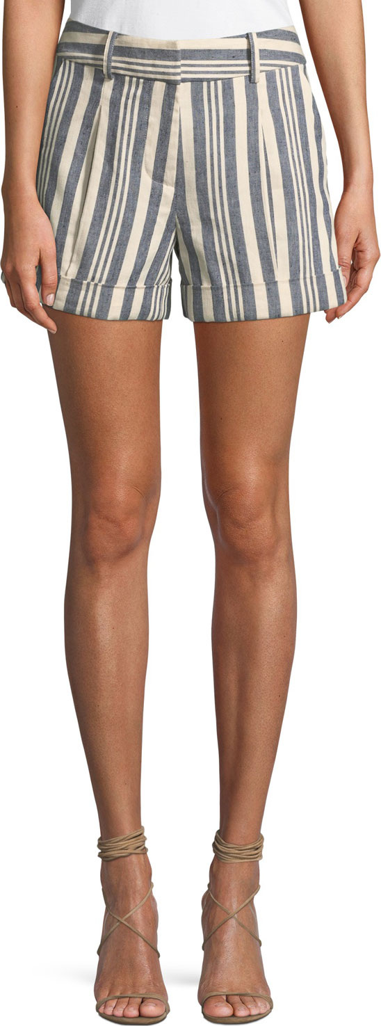 Veronica Beard Carito Striped Linen Cuffed Shorts