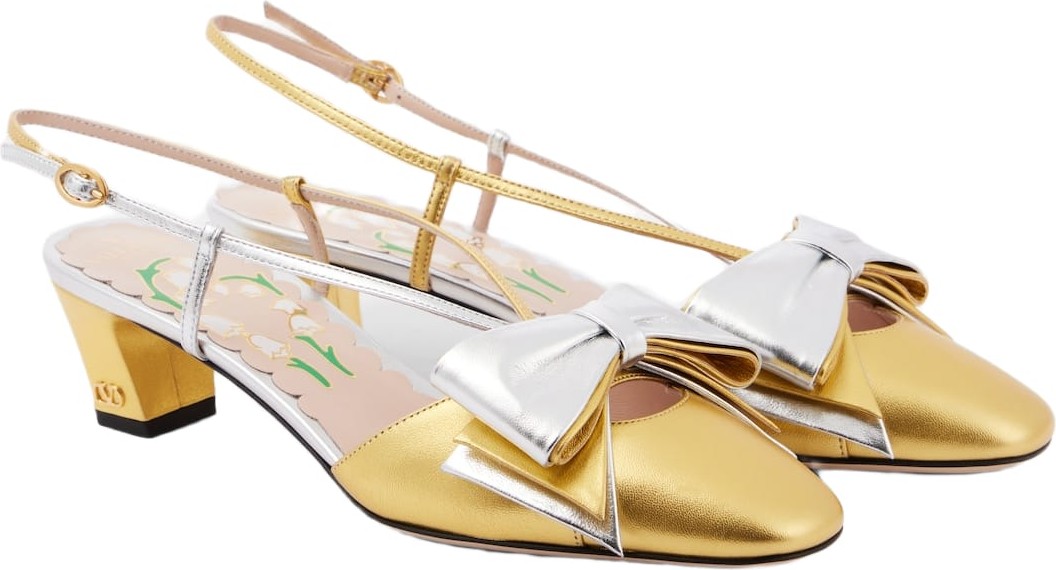 Valentino - Bowow 45 metallic leather slingback pumps