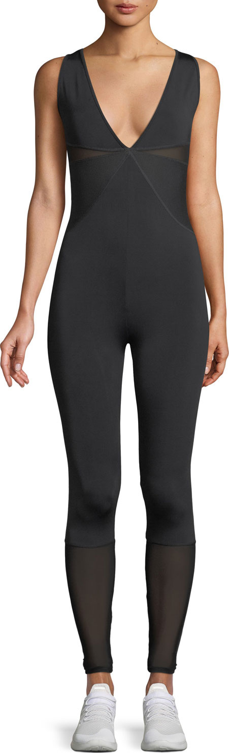 Cushnie Et Ochs Mesh-Panel Deep V Sleeveless Jumpsuit