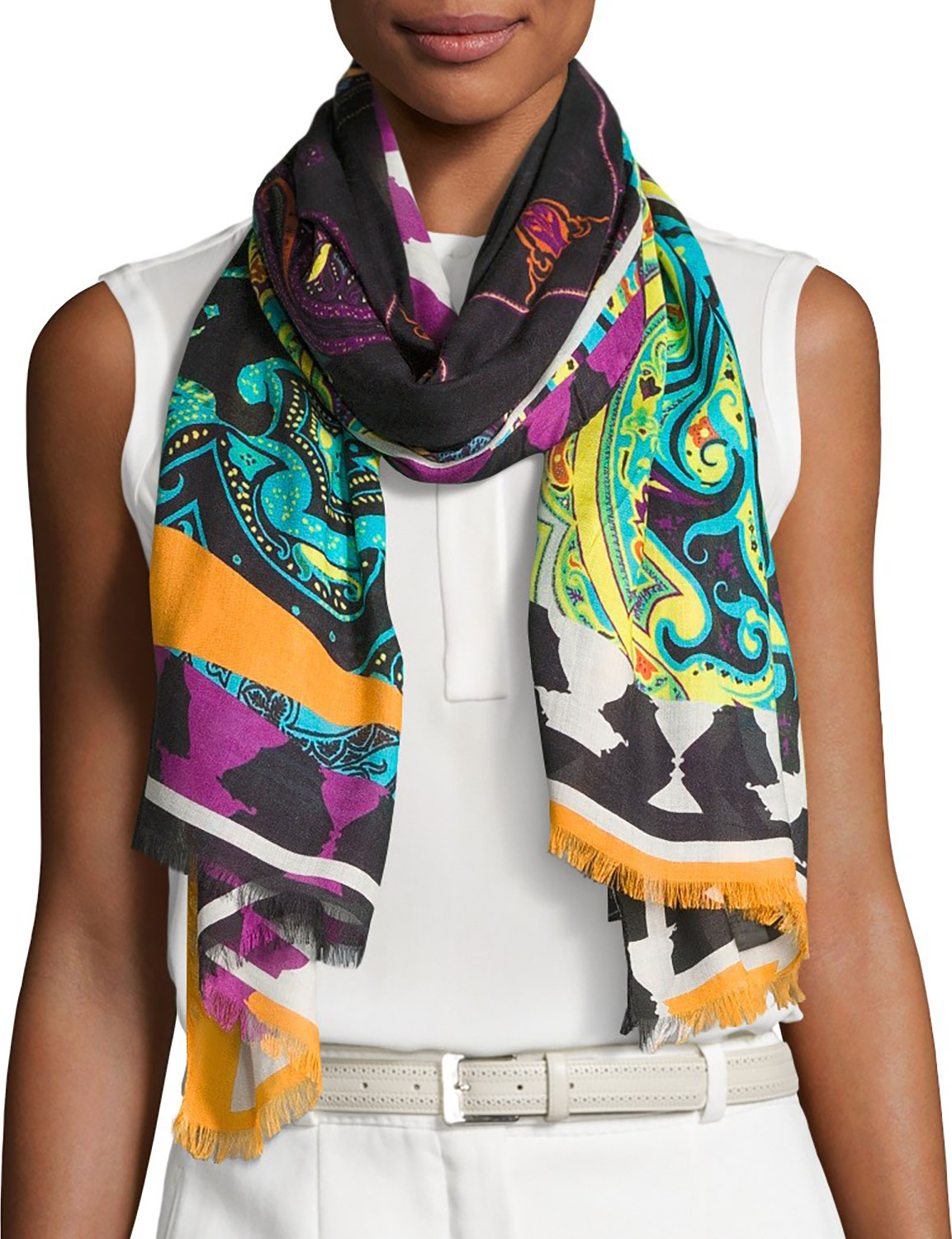 Etro Paisley Patchwork Scarf, Black/White