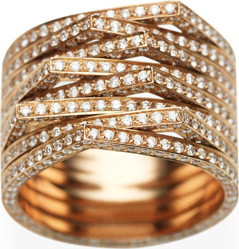 REPOSSI Antifer Eight-Row Ring with Diamonds in 18K Black Gold