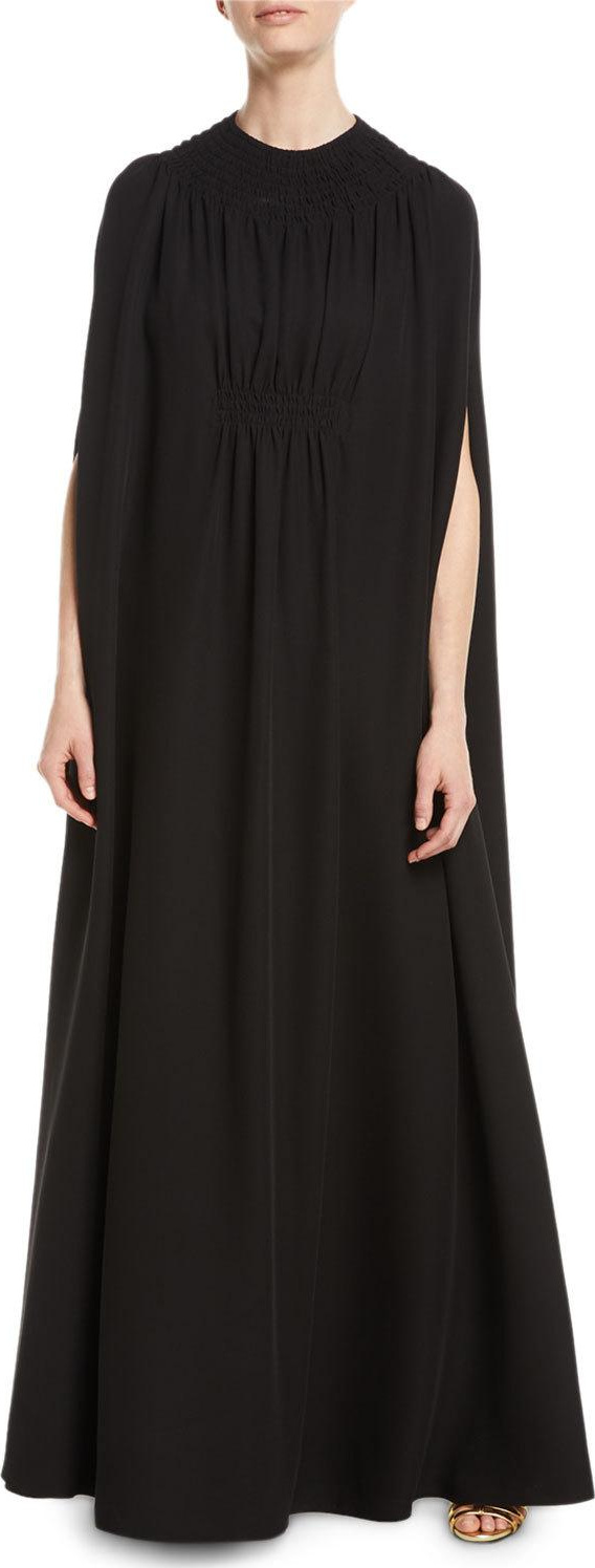 Valentino V-Neck Silk Cady Couture Slip Evening Gown with Cape