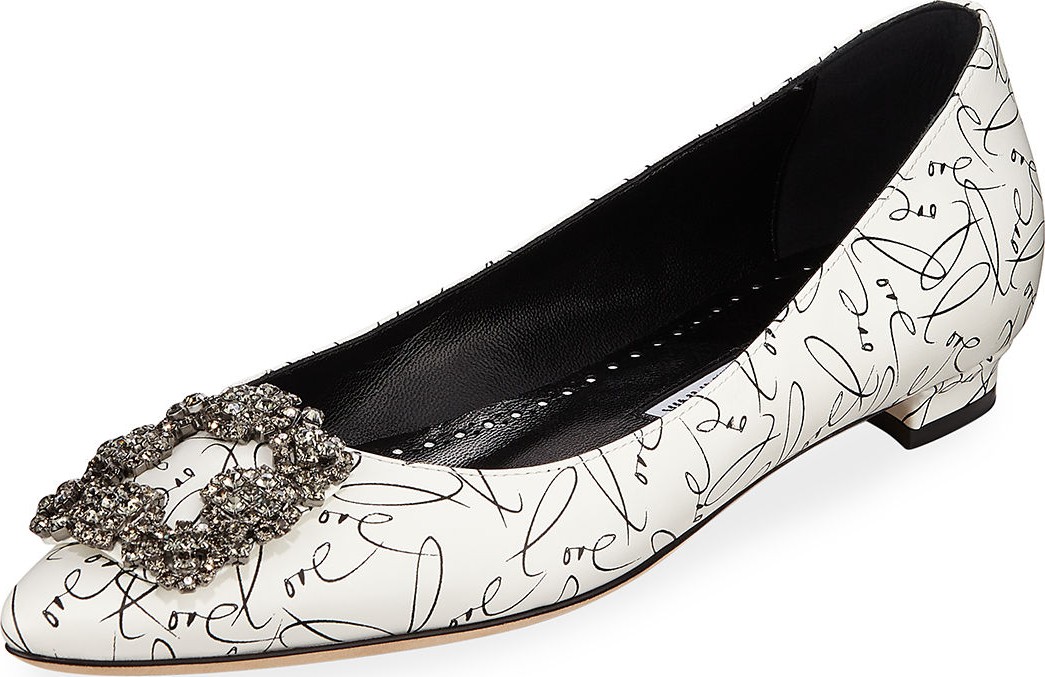 Manolo Blahnik Hangisi 10th Anniversary Love Leather Flats