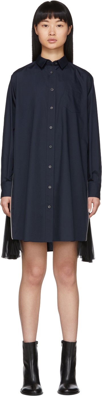 Sacai Navy Poplin Shirt Dress Sacai Navy Poplin Shirt Dress