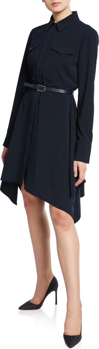 Elie Tahari Roxanne Button-Front Long-Sleeve Belted Dress