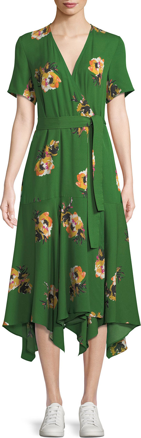 A.L.C. Cora Floral Silk Wrap Midi Dress