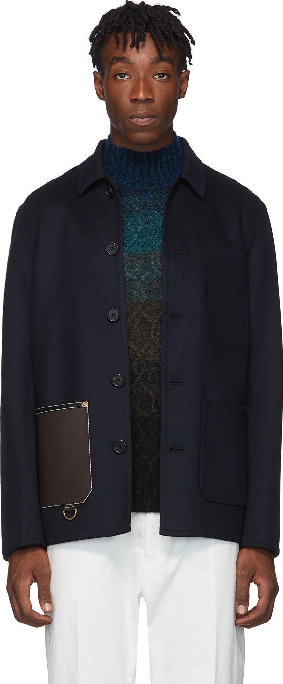 LOEWE Navy Wool & Cashmere Button Jacket