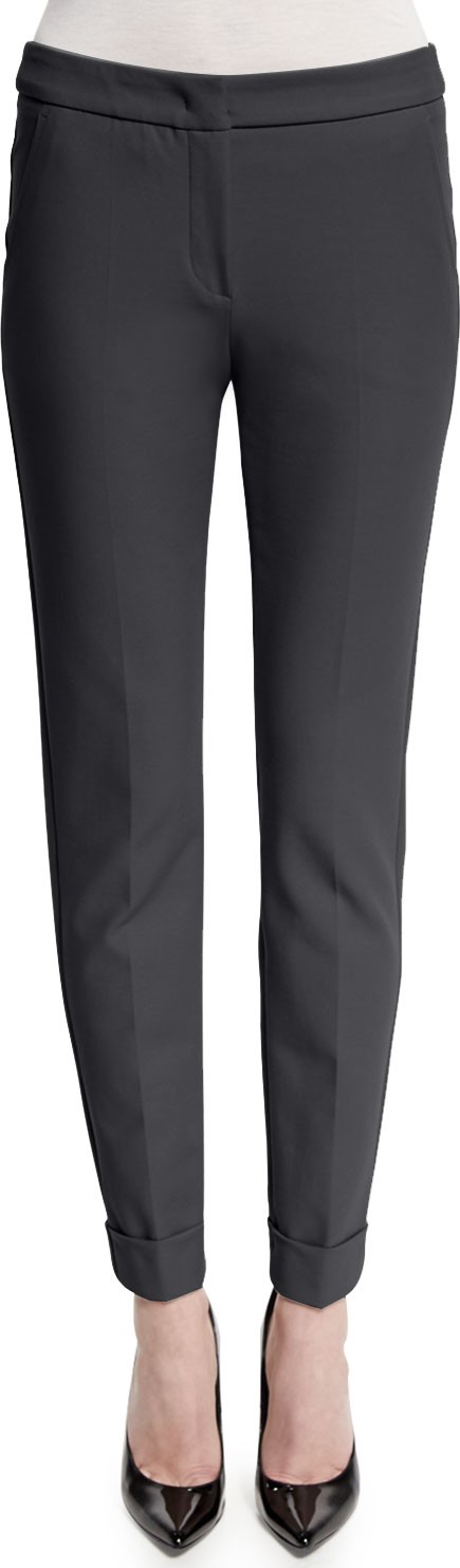 Armani Collezioni Stretch-Cuff Slim-Leg Ankle Pants, Storm Gray