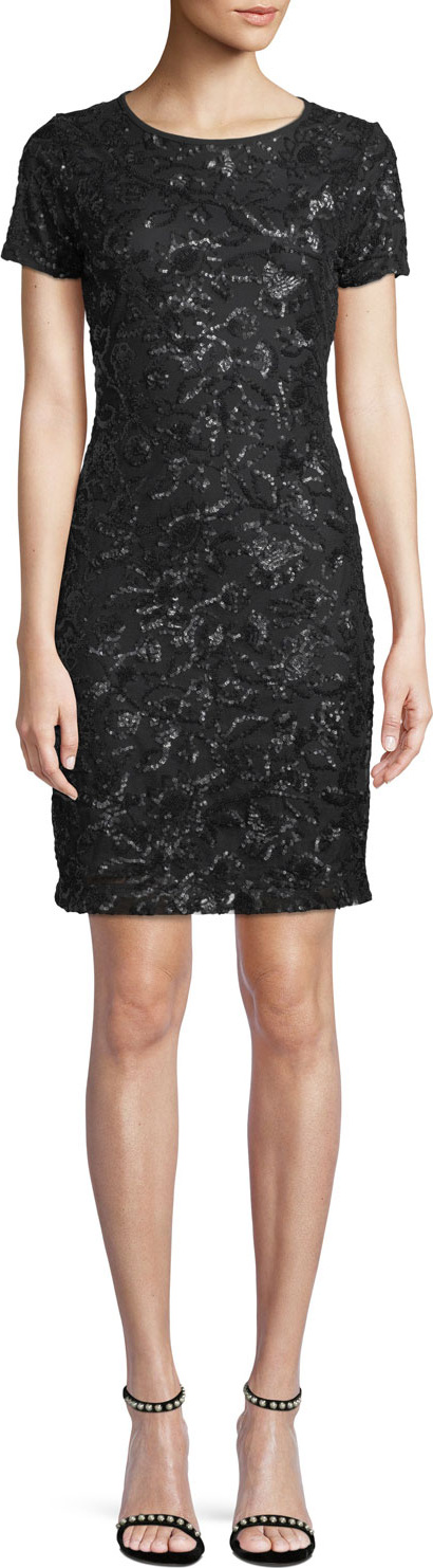 MICHAEL MICHAEL KORS Short-Sleeve Crewneck Sequin Sheath Dress