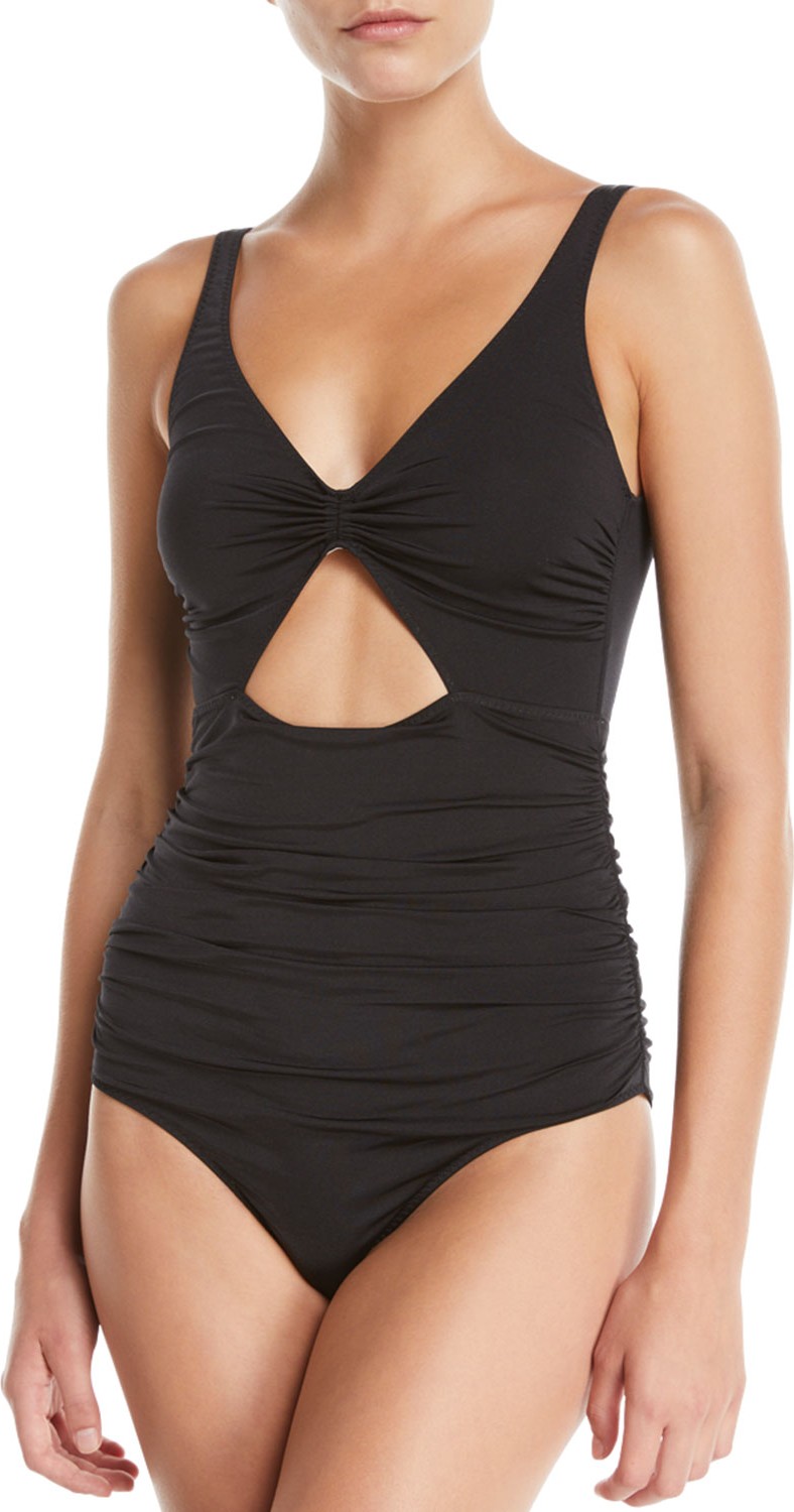 Stella McCartney Ruched Cutout Tie-Back One-Piece Swimsuit