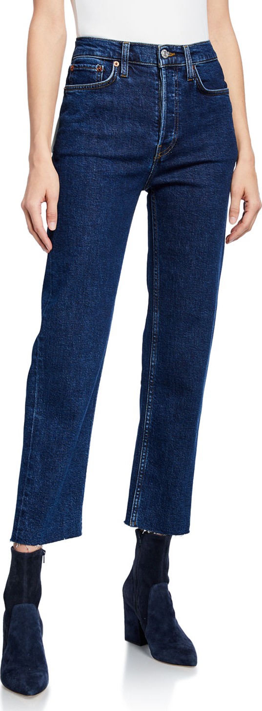 RE/DONE High-Rise Double-Needle Cropped Straight-Leg Jeans
