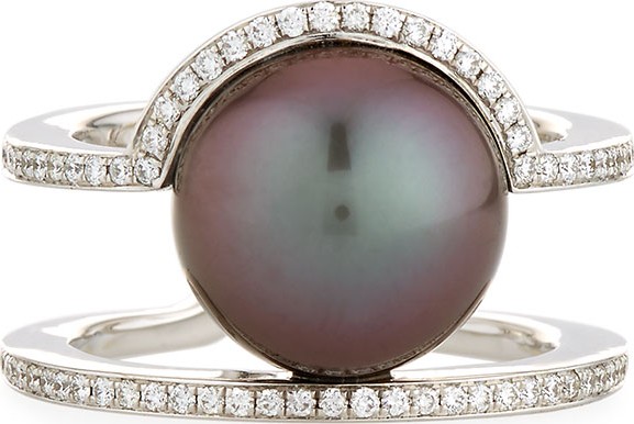 Belpearl Kobe Sunrise Tahitian Pearl & Diamond Ring, Size 7.5