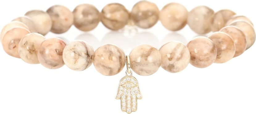 Sydney Evan Small Hamsa beaded feldspar bracelet with 14kt gold and diamond charm