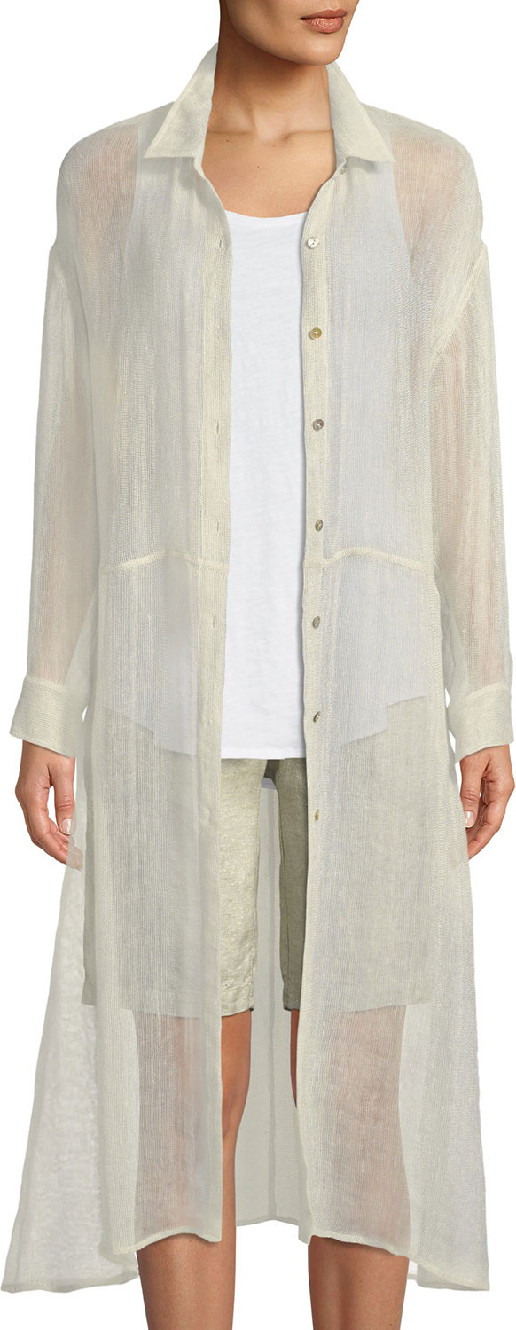 Eileen Fisher Organic Linen-Blend Button-Front Duster