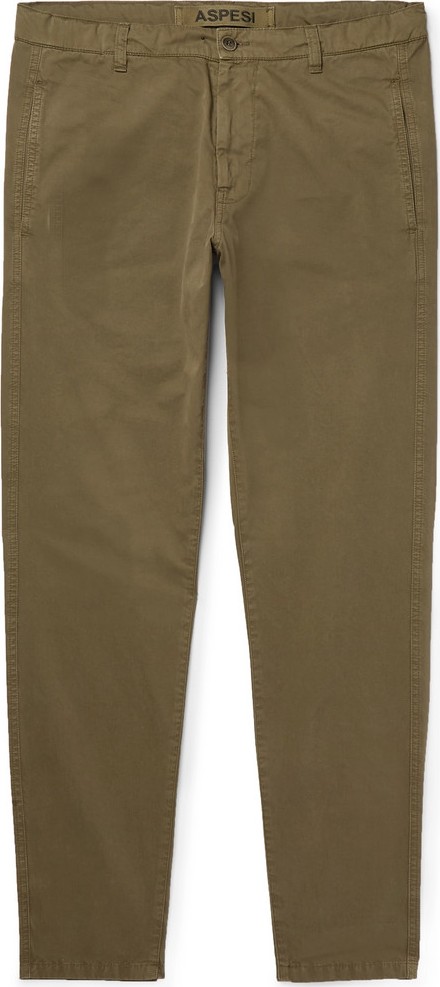 Aspesi Slim-Fit Tapered Garment-Dyed Cotton-Twill Drawstring Chinos