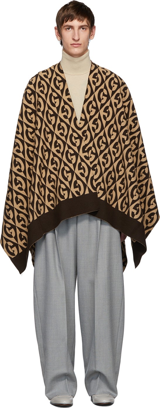 Gucci Beige Logo Rhombus Wool Poncho