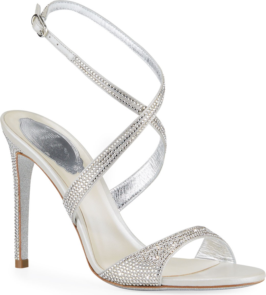Rene Caovilla Krisabrita Crystal Satin Ankle-Wrap Sandals