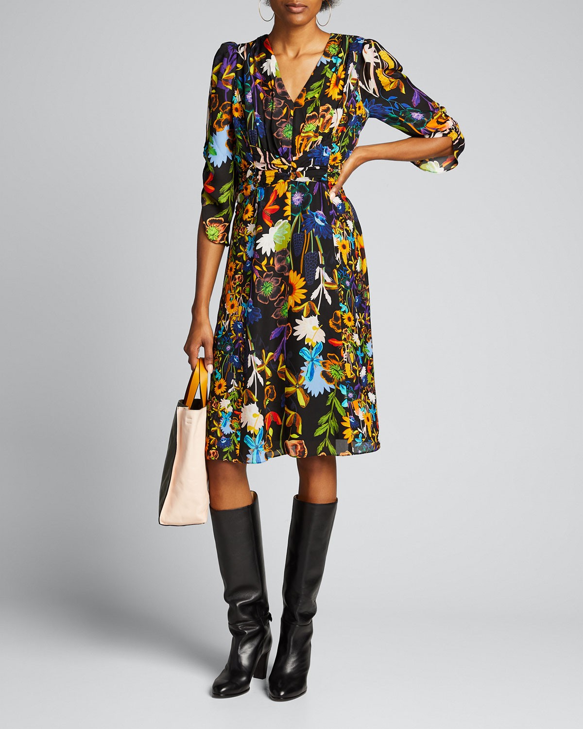 KOBI HALPERIN Kailyn Floral V-Neck 3/4-Sleeve Dress