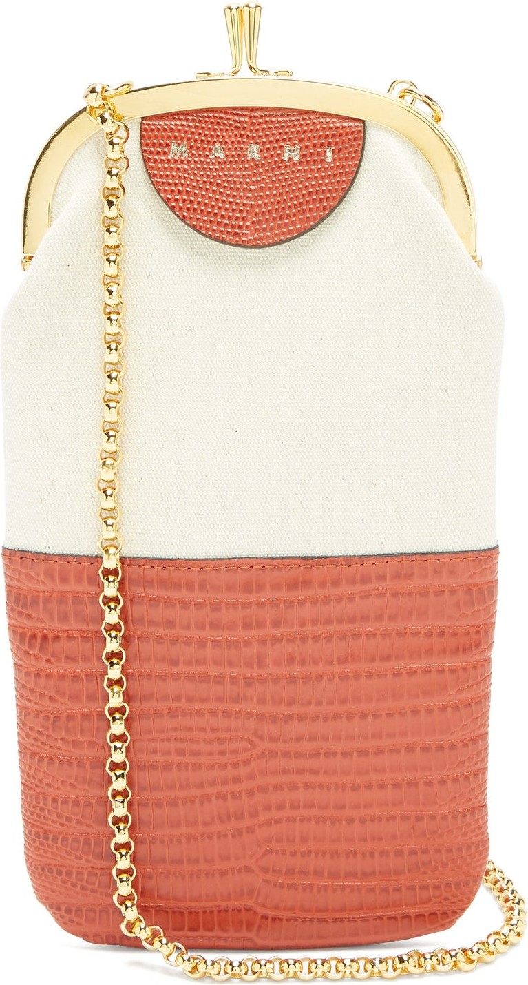Marni Lizard-embossed leather and canvas phone bag