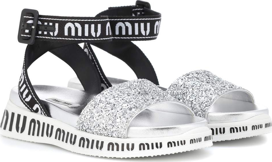 Miu Miu Logo glitter sandals
