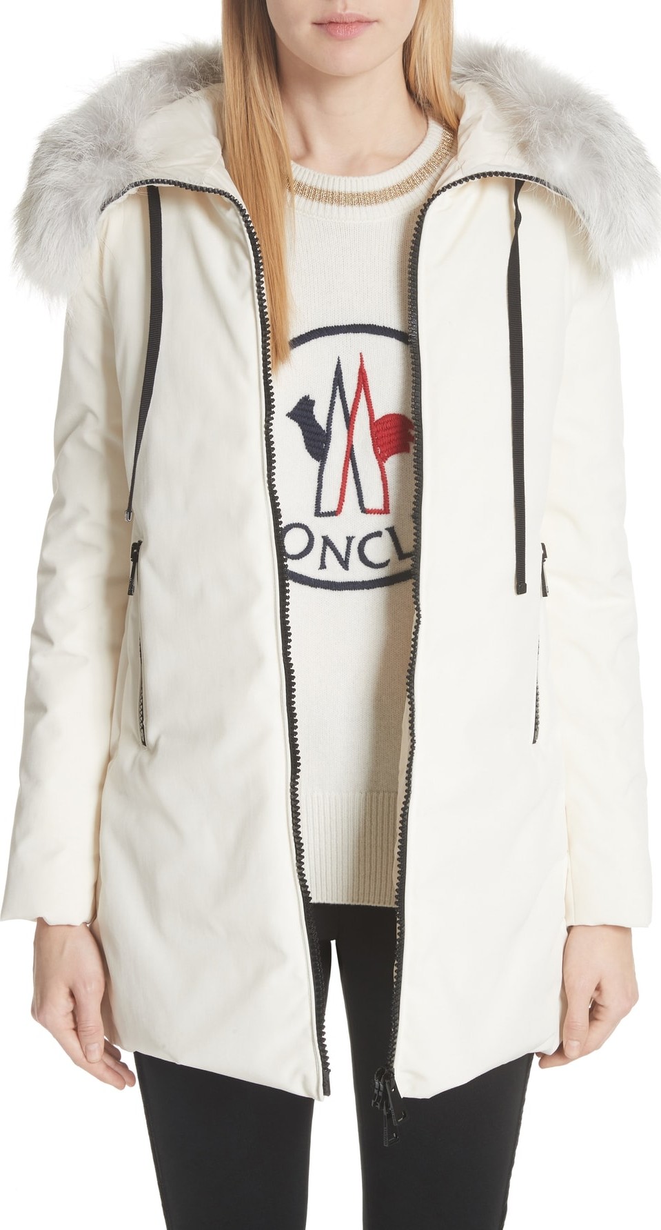 Moncler Bartramifur Hooded Down Coat with Removable Genuine Fox Fur Trim