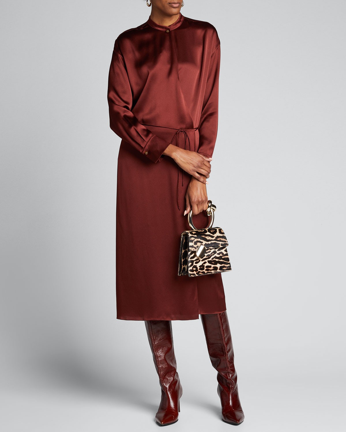 Vince Silk Charmeuse Long-Sleeve Wrap Dress