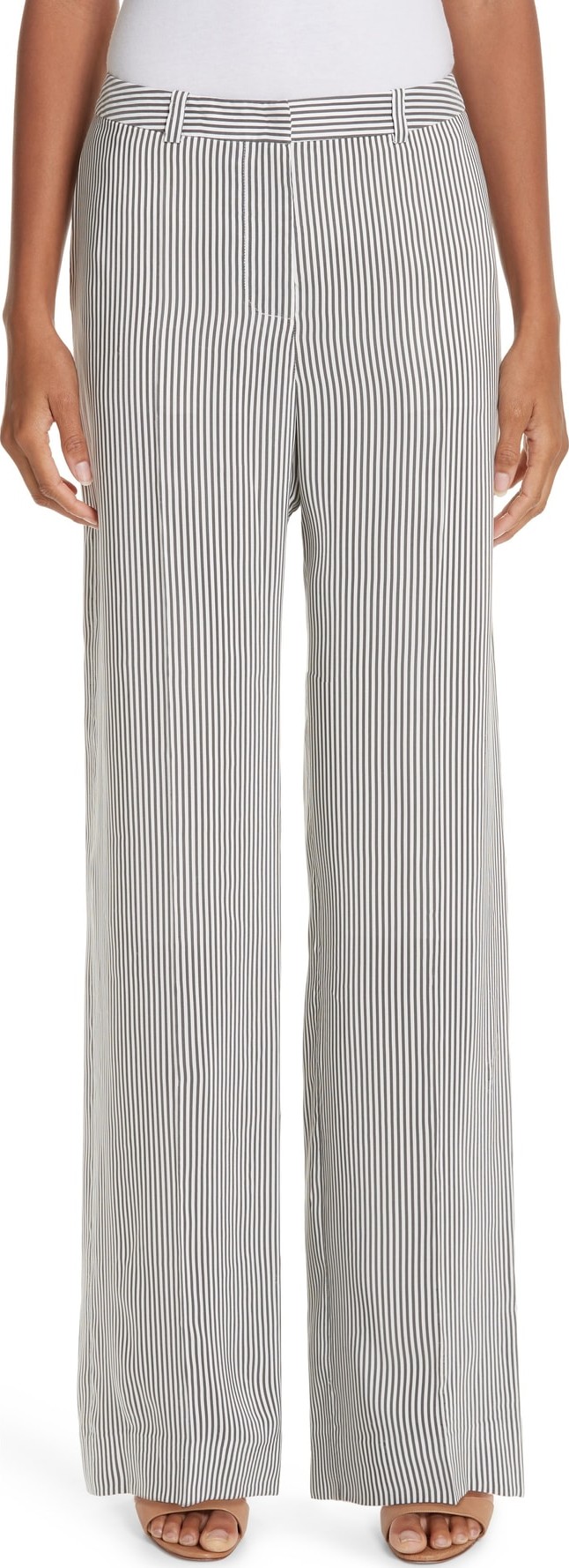 Erdem Pinstripe Satin Wide Leg Pants