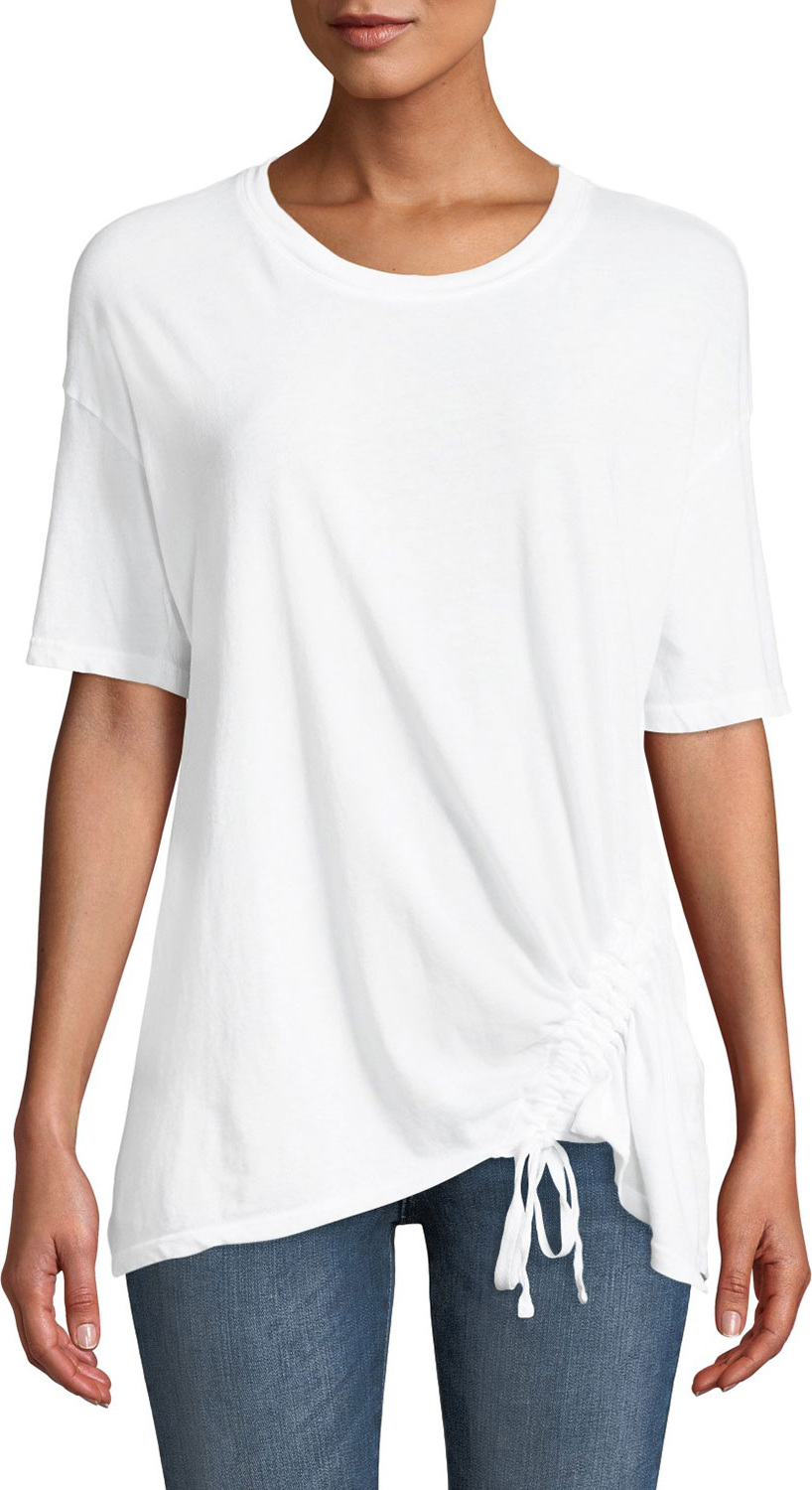 Current/Elliott Casson Short-Sleeve Cotton Tee w/ Drawstring Hem