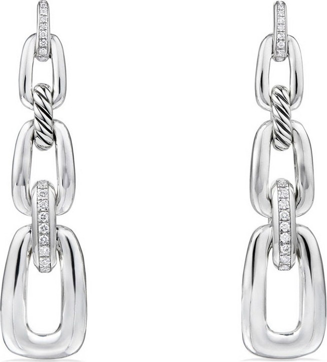 David Yurman Wellesley Sterling Silver Link Drop Earrings with Diamonds