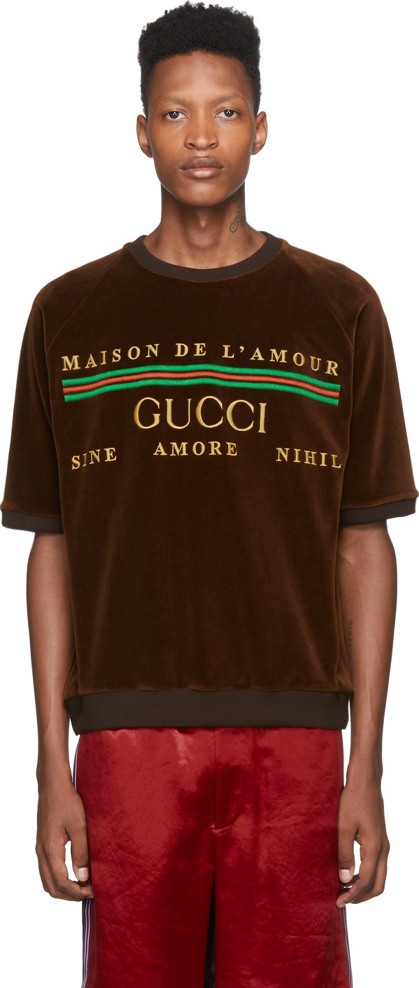 Gucci Brown Chenille 'Maison De l'Amour' T-Shirt