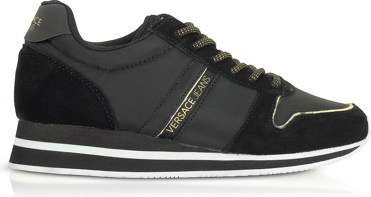 Versace Stella Black Nylon & Suede Women's Sneakers