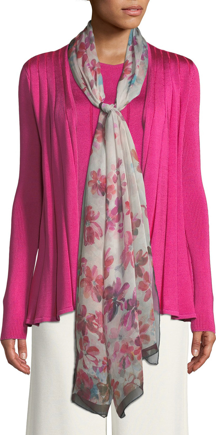 St. John Brushstroke Floral-Print Silk Georgette Scarf