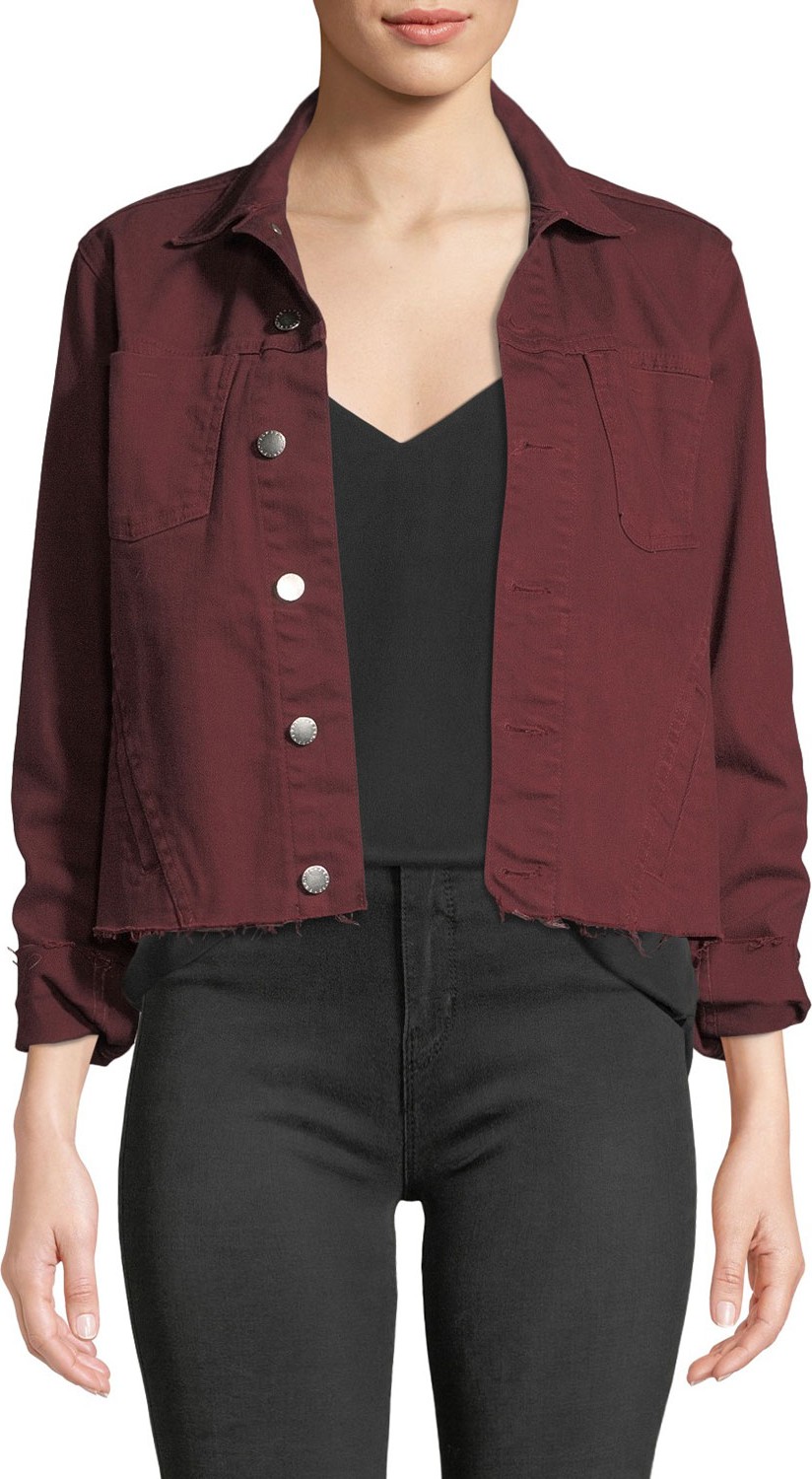 L'AGENCE Janelle Slim Cropped Jean Jacket with Raw Hem