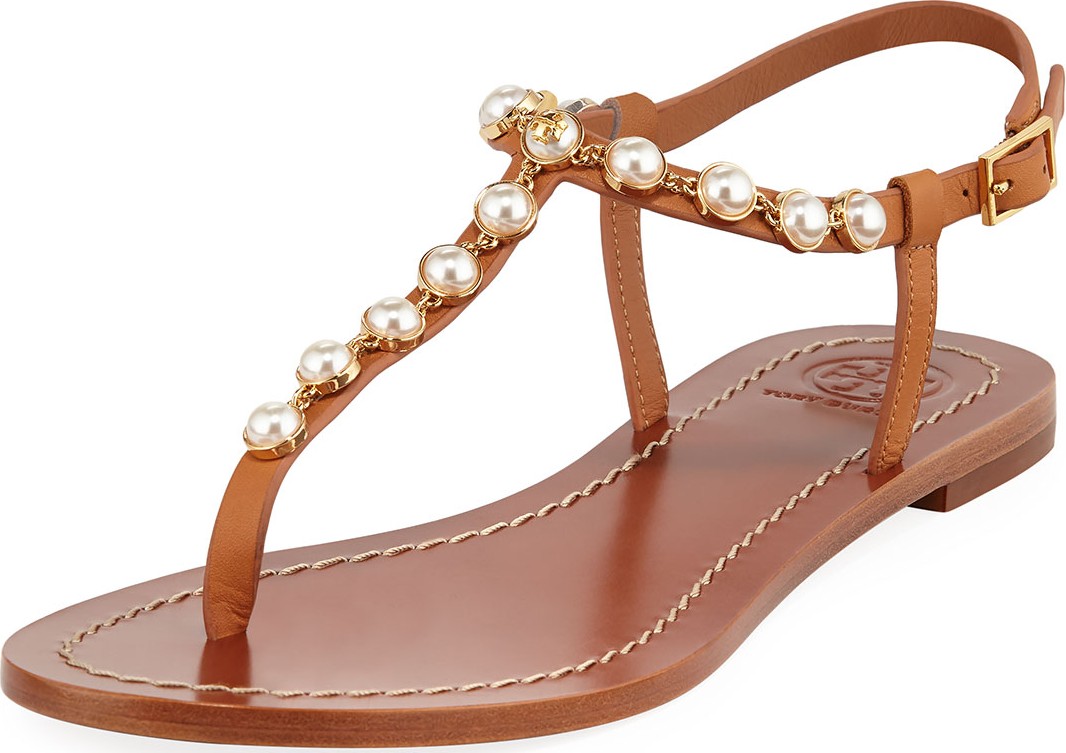 Tory Burch Emmy Pearly Beaded Flat Sandals