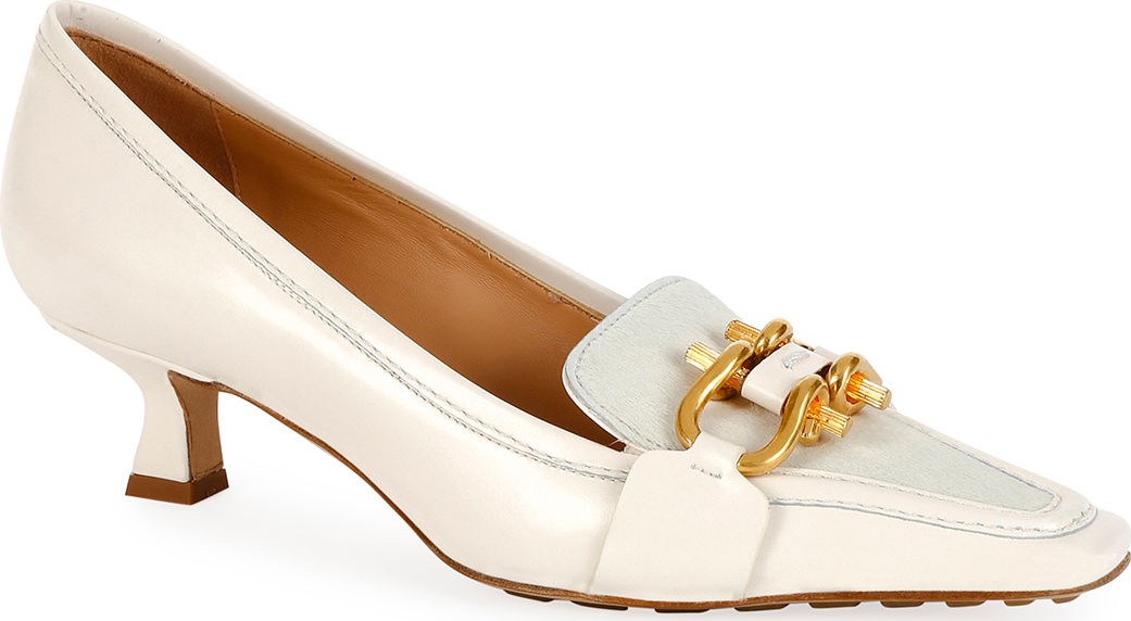 Bottega Veneta Leather and Calf Hair Loafer Pumps